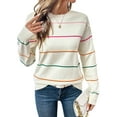 thumbnail image 1 of DOKOTOO Womens Colorful Stripes Sweaters Crew Neck Long Sleeve White Sweaters, 1 of 9