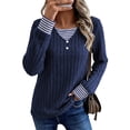thumbnail image 1 of DOKOTOO Long Sleeve Tops for Women Crewneck Layered Ribbed Knit Shirts with Button Detail Striped Casual Lightweight Fall Blouses S-2XL, 1 of 9