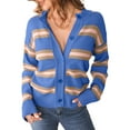 thumbnail image 1 of DOKOTOO Women Sweater Cardigans Stripe Color Block Lightweight Open Front Soft Cropped Sweater Sky Blue L US12-14, 1 of 8