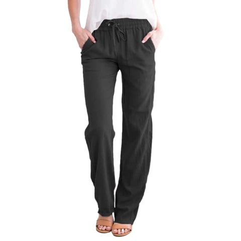 Womens Drawstring Elastic Waist Casual Pants Solid Color Trousers with Pockets