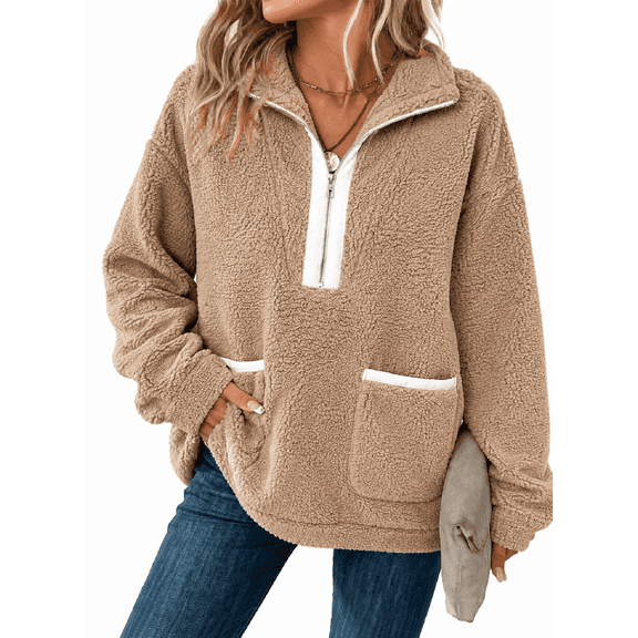 DOKOTOO Womens Fleece Sweatshirt Quarter Zip Pullover Sherpa Soft Warm Long Sleeve Casual Tops with Pocket Cozy Winter Sweatshirts for Women S-2XL