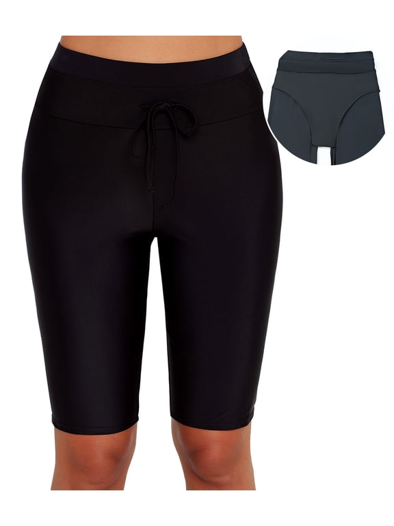 Womens High Waisted Swim Shorts Long Board Shorts for Women with Liner