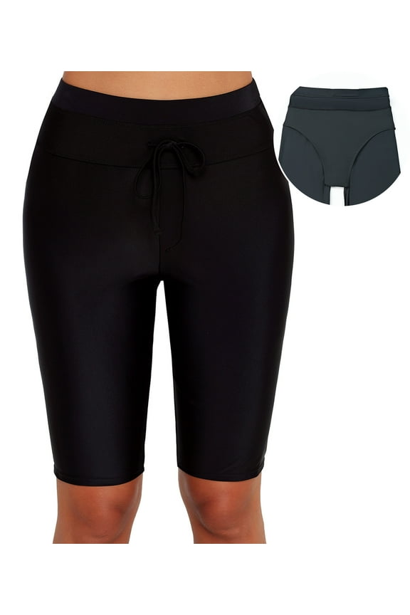 Womens High Waisted Swim Shorts Long Board Shorts for Women with Liner