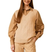 DOKOTOO Women's Khaki Cable Knit Sweater Vest Sleeveless Pullover Top US 12-14(L)