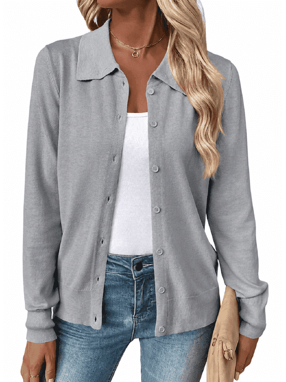 Cardigans for Women Collared Button Front Cardigan Sweater Long Sleeve Knit Sweaters Casual Lightweight Fall Winter Tops S-2XL