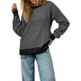 thumbnail image 1 of DOKOTOO Womens Sweater Knit Long Sleeve Crewneck Striped Side Split Pullover Sweater Tops S-2XL, 1 of 11