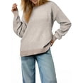 thumbnail image 1 of DOKOTOO Sweaters for Women Long Sleeve Crewneck Sweaters Casual Knit Striped Side Split Pullover Sweater Tops S-2XL, 1 of 11