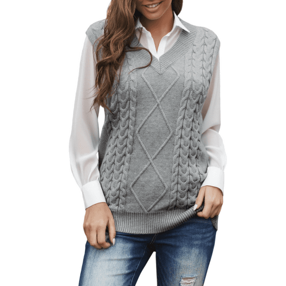 DOKOTOO Women's Fall Loose Fit Sleeveless Sweater Vest Knitted Pullover for Women