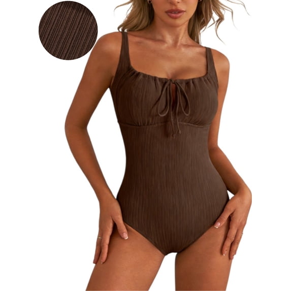 DOKOTOO Womens One Piece Swimsuit Textured Tie Knot Keyhole Tummy Control Adjustable Straps Removable Pad Swimsuits