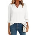 thumbnail image 1 of DOKOTOO Blouses for Women Pleated V Neck 3/4 Sleeve Tunic Tops Dressy Casual Chiffon Office Wear Shirts, 1 of 8
