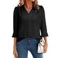 thumbnail image 1 of DOKOTOO Blouses for Women Pleated V Neck 3/4 Sleeve Tunic Tops Dressy Casual Chiffon Office Wear Shirts, 1 of 7