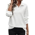 thumbnail image 1 of DOKOTOO Pullover Sweatshirts for Women Casual Textured Tops Lapel Collar Lightweight Shirts White L US12-14, 1 of 10