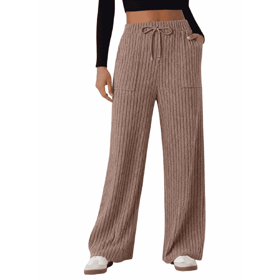 DOKOTOO Womens Ribbed Knit Pants Casual Drawstring Waisted Wide Leg Sweatpants Comfy Loose Lounge Pants with Pockets