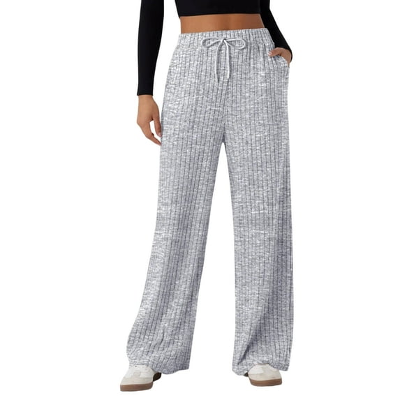 DOKOTOO Womens Ribbed Knit Pants Casual Drawstring Waisted Wide Leg Sweatpants Comfy Loose Lounge Pants with Pockets