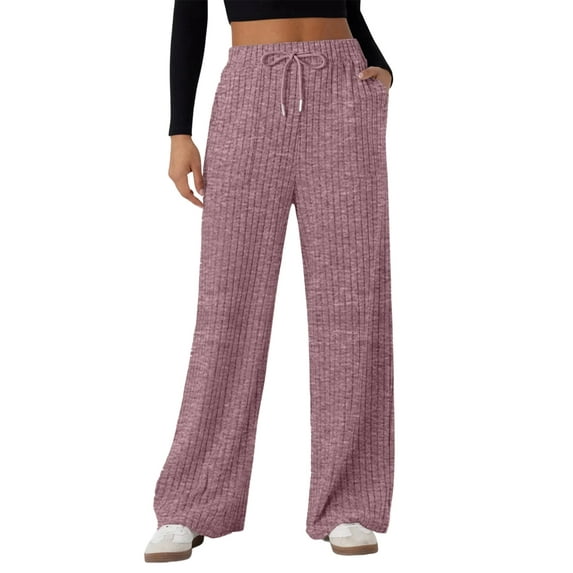 DOKOTOO Womens Ribbed Knit Pants Casual Drawstring Waisted Wide Leg Sweatpants Comfy Loose Lounge Pants with Pockets