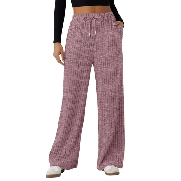 DOKOTOO Womens Ribbed Knit Pants Casual Drawstring Waisted Wide Leg Sweatpants Comfy Loose Lounge Pants with Pockets