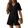 thumbnail image 1 of DOKOTOO Womens Rompers Casual Summer Overalls High Waist V Neck Short Sleeve Short Jumpsuits Rompers with Zipper Black XL US16-18, 1 of 8