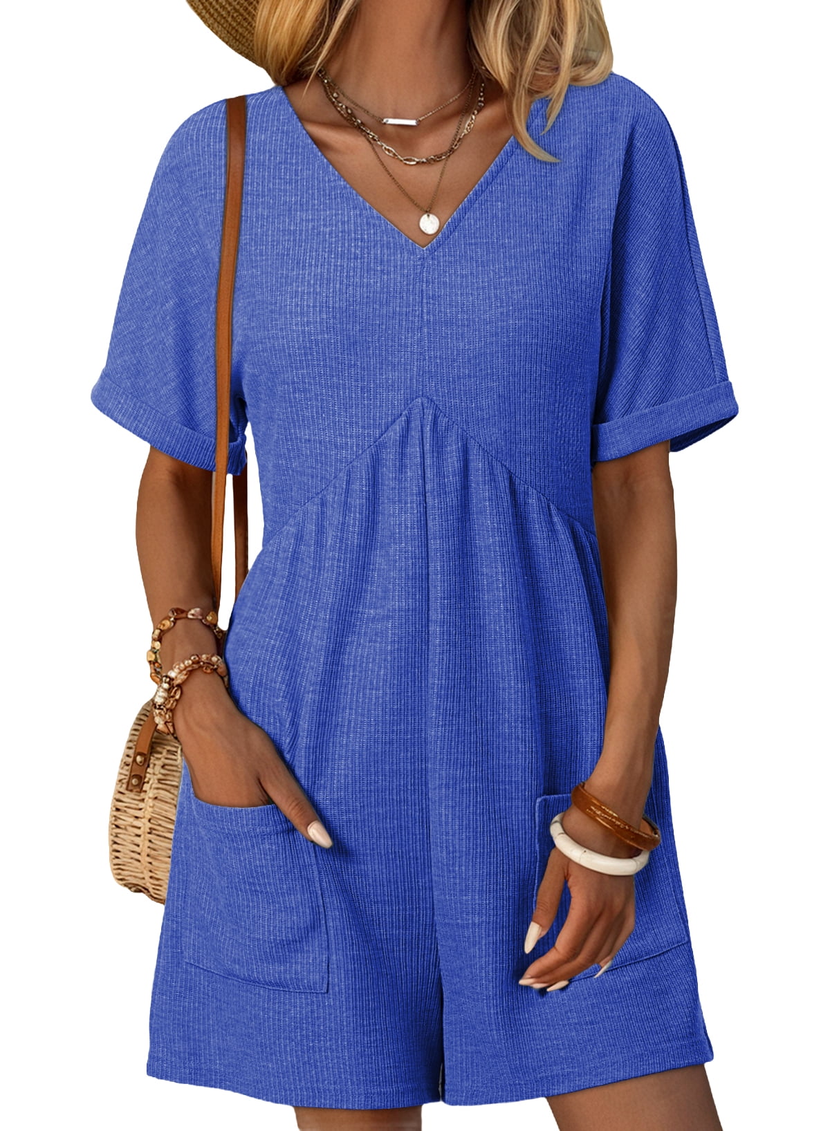 DOKOTOO Womens Rompers Casual Summer Overalls High Waist V Neck Short ...