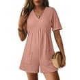 thumbnail image 1 of DOKOTOO Womens Rompers Casual Summer Overalls High Waist V Neck Short Sleeve Short Jumpsuits Rompers with Zipper Pink XL US16-18, 1 of 8