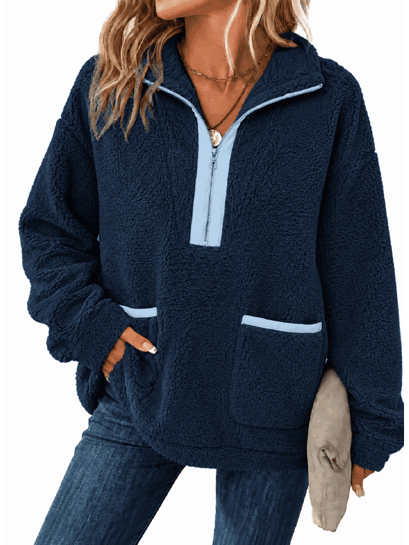Women's Quarter Zip Sweatshirt Fleece Pullover Sherpa Sweatshirts Soft Lightweight Warm Long Sleeve Casual Tops for Fall Winter S-2XL