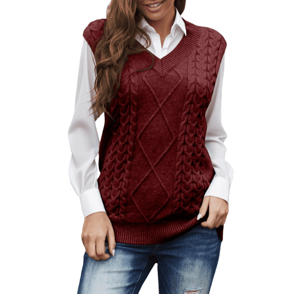 DOKOTOO Women's Sleeveless Vintage Pullover Sweater Vest Knitted Top for Women