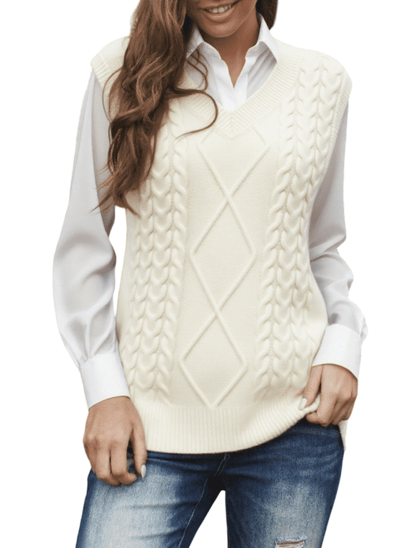 Women's Fall Oversized Solid Color Sweater Vest Vintage Sleeveless Pullover