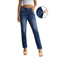 thumbnail image 1 of DOKOTOO Womens Straight Leg Jeans Classic Blue Strechy Raw Hem Jeans High Waisted Denim Pants, 1 of 9