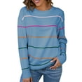 thumbnail image 1 of DOKOTOO Womens Striped Knit Sweater Crew Neck for Office Casual Blue Sweaterrs, 1 of 9