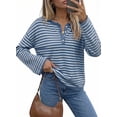 thumbnail image 1 of DOKOTOO Striped Knit Sweater Women Henley Button Front Long Sleeve Pullover Tops Soft Casual Lightweight Soft Sweaters S-2XL, 1 of 8
