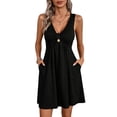 thumbnail image 1 of DOKOTOO Women's Sleeveless V Neck Dress Casual Button A Line Flare Dresses with Pockets Summer Loose Fit Soft Dresses, 1 of 8