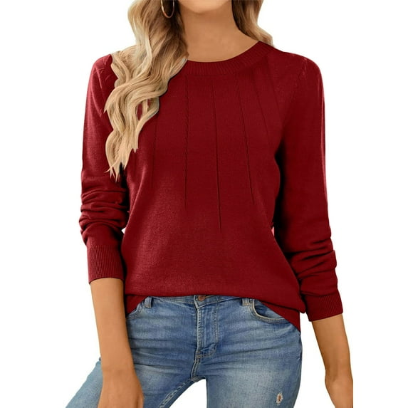 DOKOTOO Womens Sweaters 2024 Casual Crewneck Long Sleeve Lightweight Pullover Sweater Knit Tops