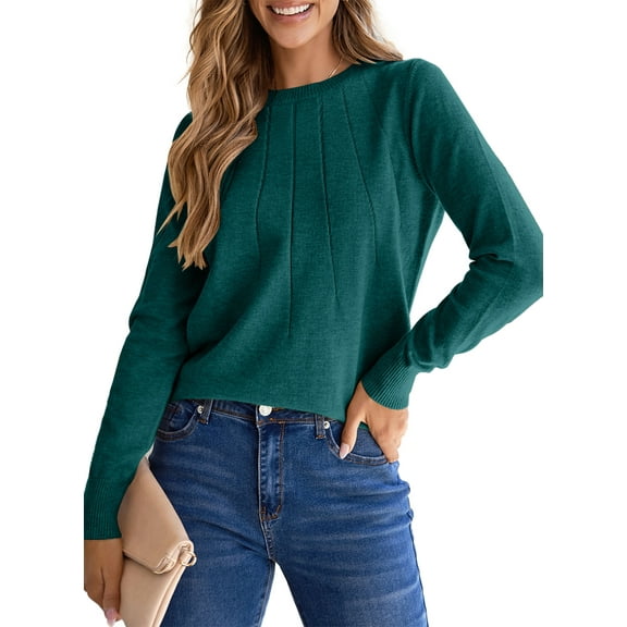 DOKOTOO Womens Sweaters 2024 Casual Crewneck Long Sleeve Lightweight Pullover Sweater Knit Tops