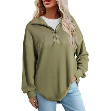 DOKOTOO Womens Oversized Sweatshirts Half Zip Pullover Long Sleeve Waffle Knit Sweatshirt Fall Solid Drop Shoulder Hoodies