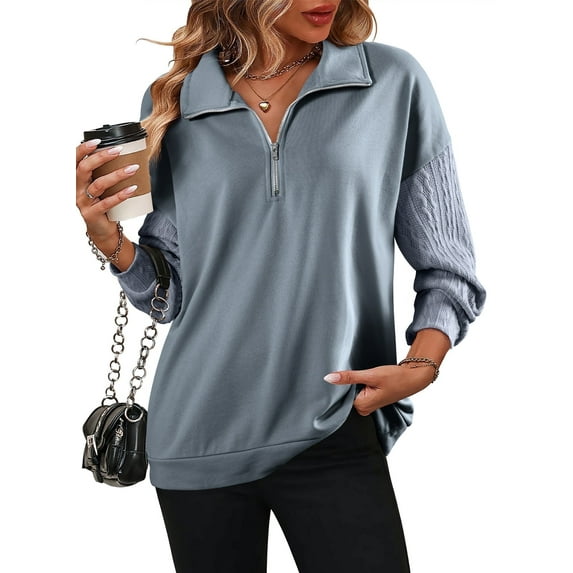DOKOTOO Sweatshirts for Women Fall Sweatshirt Casual Long Sleeve Half Zip Pullover Loose Quarter Zipper Tops S-2XL