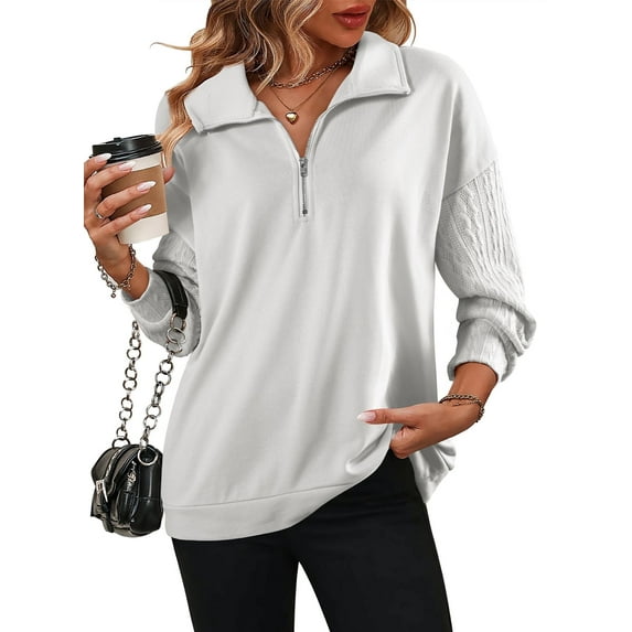 DOKOTOO Womens Zip Up Sweatshirts Fall Half Zip Pullover Oversized Fall Quarter Zipper Sweatshirt for Women S-2XL