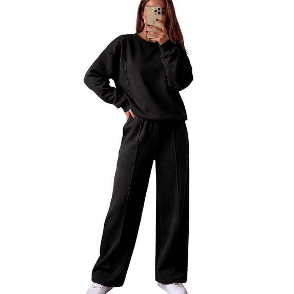 DOKOTOO Women's Sweatsuits 2 Piece Outfits Long Sleeve Crewneck Pullover and Wide Leg Sweatpants Tracksuit Casual Streetwear Lounge Set S-2XL