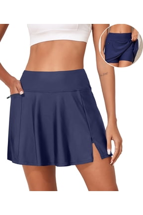 Womens Swim Skirts Trendy High Waist Swimsuit Bottoms with Side Pocket Bikini Bottoms Comfy Stretch Tankini Skirts Navy Blue XXL