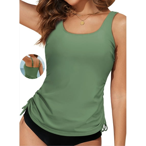 DOKOTOO Womens Tankini Tops Only Ruched Tummy Control Bathing Suit Top No Bottom