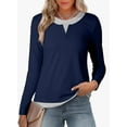 thumbnail image 1 of DOKOTOO Womens Crewneck Tops Casual Long Sleeve Shirts Color Block Blouses for Women Spring Slim Fit Pullover XL, 1 of 8
