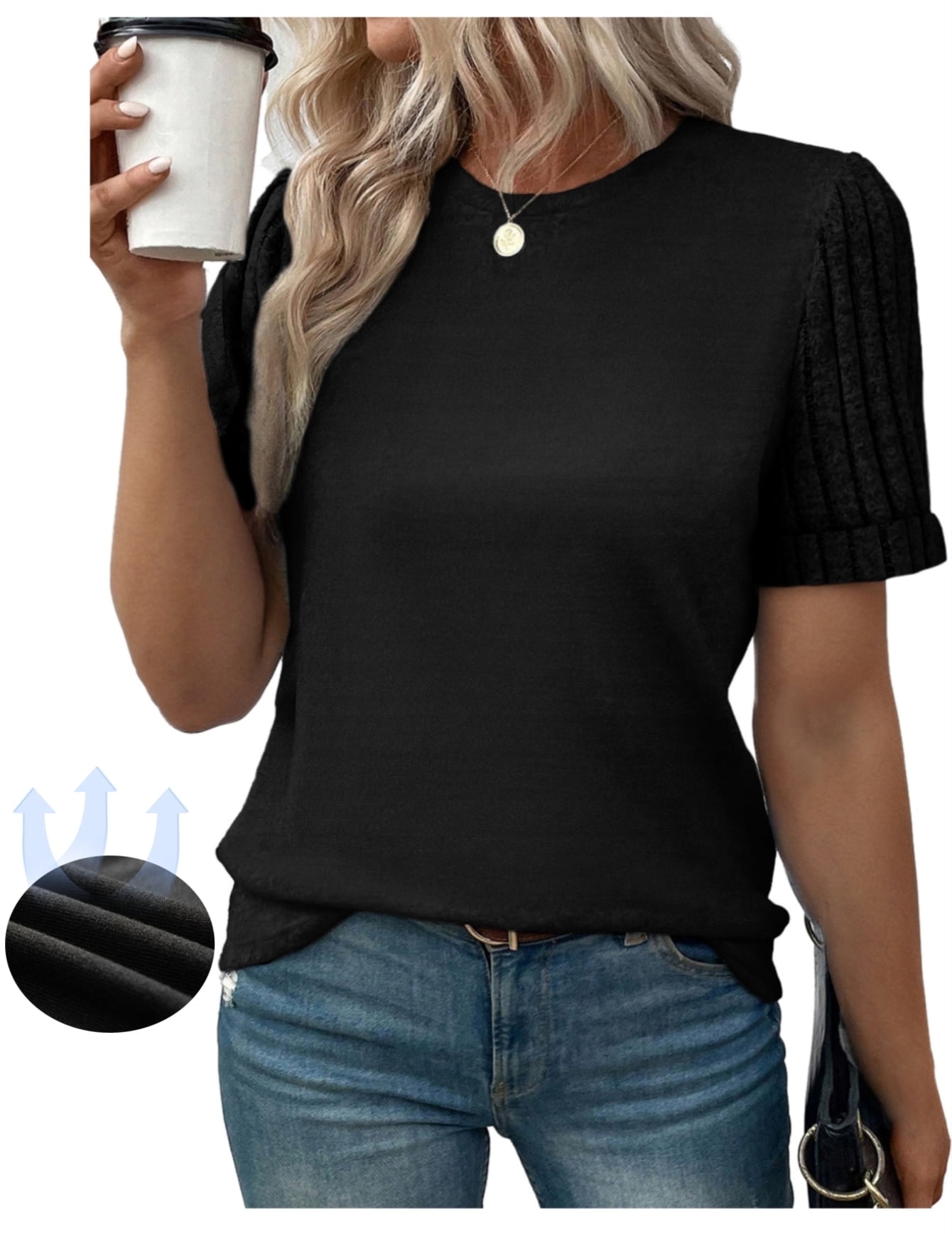 DOKOTOO Womens Tops Summer Short Sleeve Shirts Casual Crewneck Basic T ...