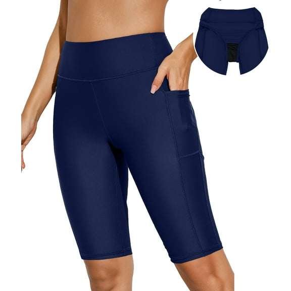 DOKOTOO Womens Tummy Control Swimwear Shorts Solid Beach Surf Swim Shorts Blue 2XL