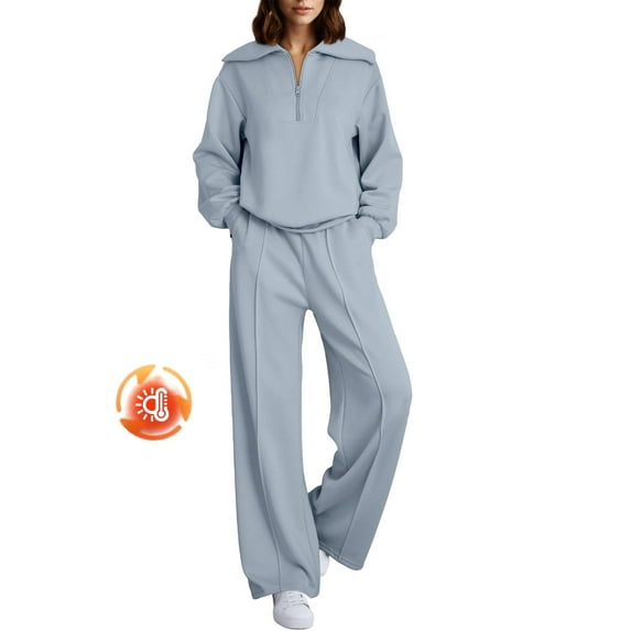 DOKOTOO Womens Sweatsuits 2 Piece Sets Oversized Half Zip Sweatshirt Matching Wide Leg Sweatpants Tracksuits Lounge Set
