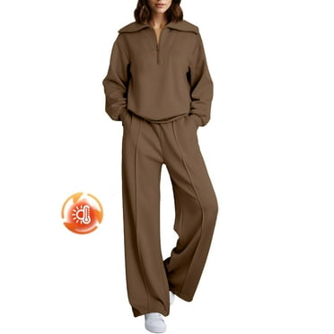 DOKOTOO Womens Sweatsuits 2 Piece Sets Oversized Fleece Lining Half Zip Sweatshirt Matching Wide Leg Sweatpants Tracksuits Lounge Set