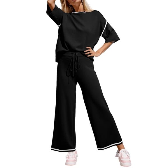 Elegant Ribbed Knit Two-Piece Sweater and Wide-Leg Pants Set