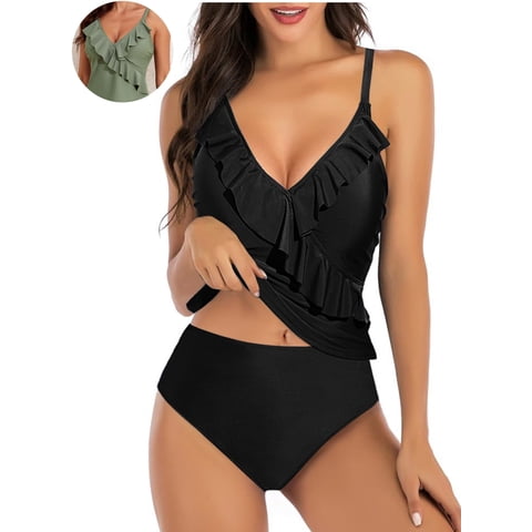 DOKOTOO Women's Ruffle Tankini Tummy Control High Waist Bottom Quick Dry Swimsuit Sets