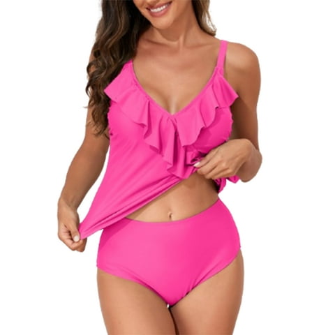 DOKOTOO Womens Two Piece Tankini Swimsuits Tummy Control Two Piece Bathing Suit Ruffled Swimwear with Briefs