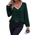 thumbnail image 1 of DOKOTOO Womens Blouses Dressy Casual Tops Contrast Trim Fall Puff Long Sleeve V Neck Shirts Business Work Blouse S-2XL, 1 of 8