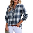 thumbnail image 1 of DOKOTOO Womens Plaid Shirts Casual V Neck Button Down Boho Blouses Long Sleeve Gingham Work Tops, 1 of 7
