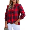thumbnail image 1 of DOKOTOO Blouses for Women Casual V Neck Plaid Shirts Button Down Long Sleeve Boho Tops, 1 of 9