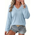 thumbnail image 1 of DOKOTOO Womens Lightweight V Neck Crochet Knit Sweaters Long Sleeve Pullover Tops Softr Casual Work Office Sweater for WomenS-2XL, 1 of 7